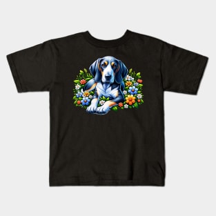 Bluetick Coonhound Floral Kids T-Shirt